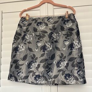 LOFT Navy and Gray Floral Mini Skirt